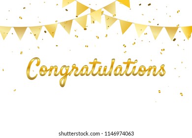 Congratulations With Golden Confetti And Ribbon. Vector Illustration