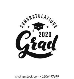 Congratulations Grad 2020. Vector Label On White Background. Print For Graduation Design, Congratulation Event, Party, High School Or College Graduate