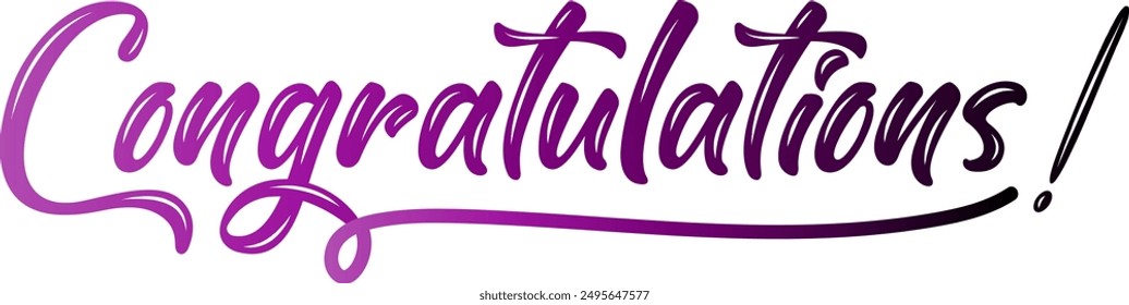 CONGRATULATIONS!, Congratulations gradient lettering greeting sign. Handwritten modern brush lettering with golden stars. Text for card, T-shirt print, banner, poster, web, notebook, sketchbook