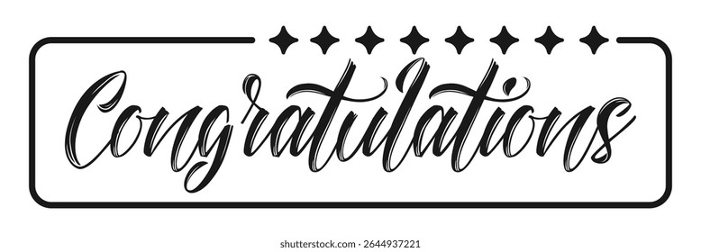 CONGRATULATIONS!, Congratulations gradient lettering greeting sign. Handwritten modern brush lettering with golden stars. Text for card, T-shirt print, banner, poster, web, notebook, sketchbook