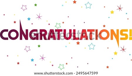 CONGRATULATIONS!, Congratulations gradient lettering greeting sign. Handwritten modern brush lettering with golden stars. Text for card, T-shirt print, banner, poster, web, notebook, sketchbook