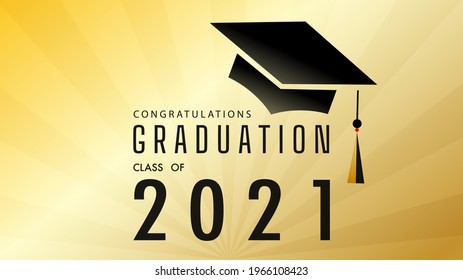 Congratulations graduate with Graduate 2021 with Graduation cap , congratulations  on Gold color background, Vector illustration EPS 10