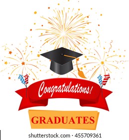 congratulations with graduate cap and confetti