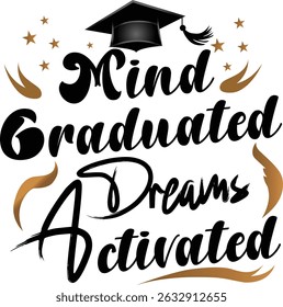 Congratulations Graduate Typography Vector with Graduation Cap and Stars for Celebration Design