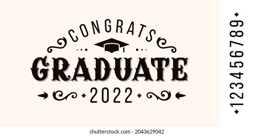 Congratulations graduate in vintage style. Design of greeting card in victorian style. Vector illustration for graduation design, congratulation event, party, high school or college graduate