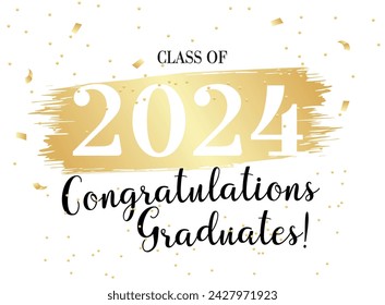 Congratulations graduates 2024 with golden brush stroke abstract background on white background with black and gold design for banner, greeting card,invitation and other design.Vector illustration.