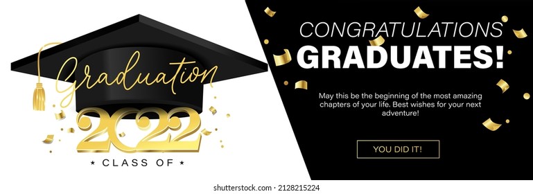 Congratulations graduates banner concept. Class of 2022. Graduation design template for websites, social media, blogs, greeting cards or party invitations.University or High school graduation congrats