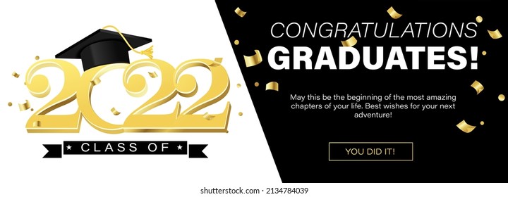 Congratulations graduates banner concept. Class of 2022. Graduation design template for websites, social media, blogs, greeting cards or party invitations.University or High school graduation congrats