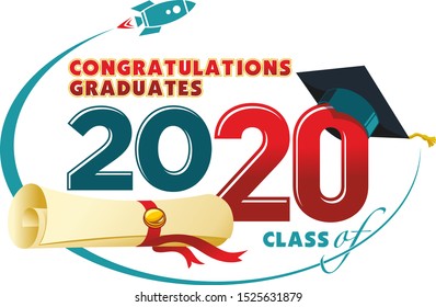 Congratulations graduates card. Vector text for graduation design, congratulation event, party, high school or college graduate. Lettering Class of 2020 for greeting, invitation card - Illustration