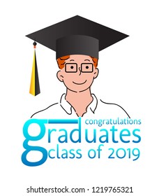 congratulations graduates class of 2019 text. vector illustration of a graduating class of 2019. graphics elements for t-shirts, and the idea for the sign, badge or greeting card 