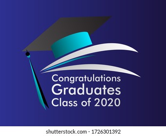 congratulations graduates class of 2020 banner design, graphics elements for t-shirts, and the idea for the sign, badge or greeting card and background photo booth