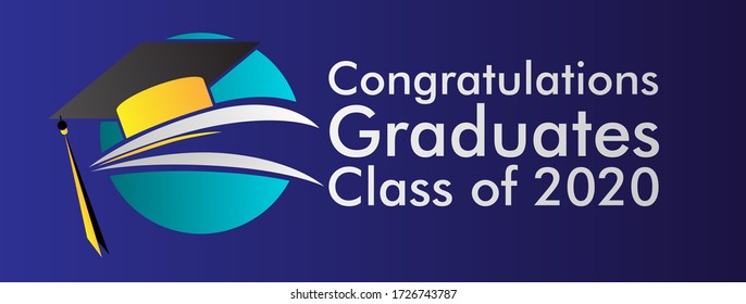 congratulations graduates class of 2020 banner design, graphics elements for t-shirts, and the idea for the sign, badge or greeting card and background photo booth