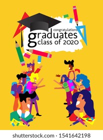 congratulations graduates class of 2020, graphics elements for t-shirts, and the idea for the sign, badge or greeting card and background photo booth