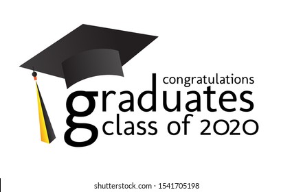 congratulations graduates class of 2020, graphics elements for t-shirts, and the idea for the sign, badge or greeting card and background photo booth