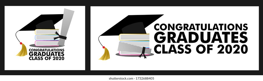 congratulations graduates class of 2020, graphics elements for t-shirts, and the idea for the sign, badge or greeting card and background photo booth