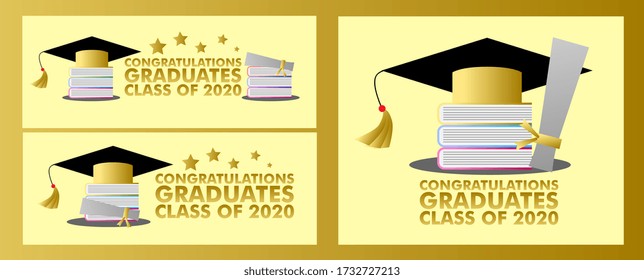 congratulations graduates class of 2020, graphics elements for t-shirts, and the idea for the sign, badge or greeting card and background photo booth