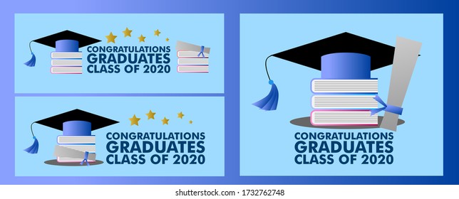 congratulations graduates class of 2020, graphics elements for t-shirts, and the idea for the sign, badge or greeting card and background photo booth