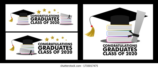 congratulations graduates class of 2020, graphics elements for t-shirts, and the idea for the sign, badge or greeting card and background photo booth