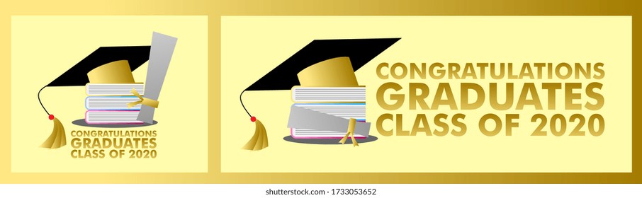 congratulations graduates class of 2020, graphics elements for t-shirts, and the idea for the sign, badge or greeting card and background photo booth