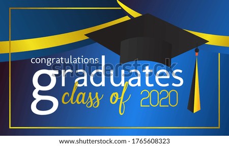 congratulations graduates class of 2020, graphics elements for t-shirts, and the idea for the sign, badge or greeting card and background photo booth