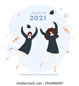 Felicitaciones Graduados Clase De Concepto 2021 Con Alegres Estudiantes De Fondo Blanco.