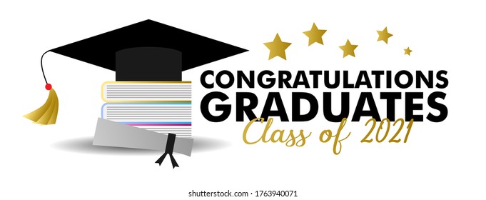congratulations graduates class of 2021, graphics elements for t-shirts, and the idea for the sign, badge or greeting card and background photo booth