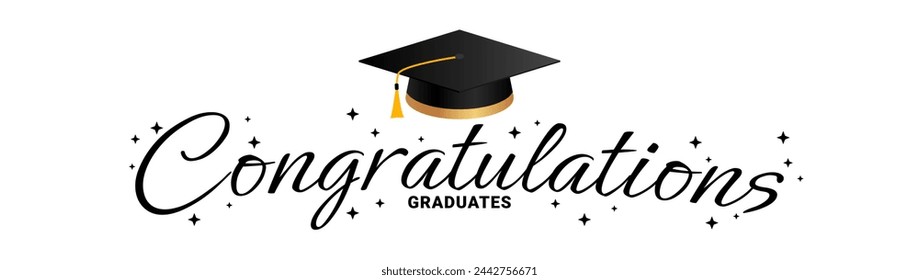 Congratulations graduates. Congratulations lettering design with academic cap. Illustration vector