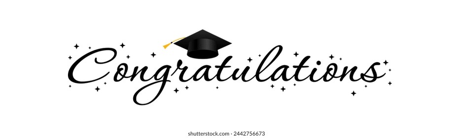 Congratulations graduates. Congratulations lettering design with academic cap. Illustration vector