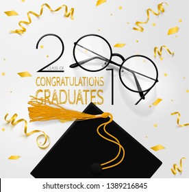 Congratulations graduates. Lettering for graduation class of 2019. Vector text for graduation design, congratulation event, party, greeting, invitation card, high school or college graduate.