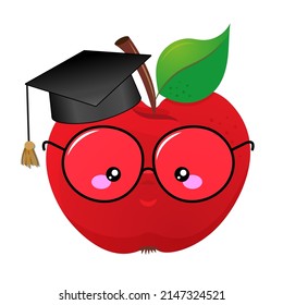 Congratulations graduates - Smart apple student in red graduate cap. Cute red apple character. Hand drawn doodle for kids. Good for textiles, school sets, wallpapers, wrapping paper, clothes. svg