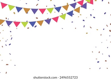 Congratulations graduates vector background. Congrats illustration with flag garland, confetti, ribbon, serpentine on a white Background. Graduation design in fun flat modern style for celebrate grad.