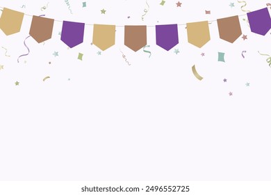 Congratulations graduates vector background. Congrats illustration with flag garland, confetti, ribbon, serpentine on a white Background. Graduation design in fun flat modern style for celebrate grad.