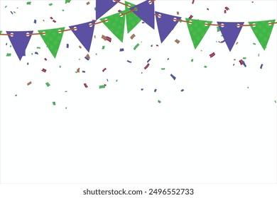 Congratulations graduates vector background. Congrats illustration with flag garland, confetti, ribbon, serpentine on a white Background. Graduation design in fun flat modern style for celebrate grad.