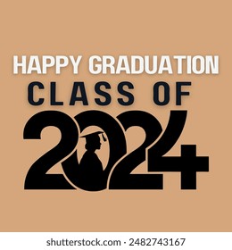 Congratulations graduates vector illustration. Class of 2024 trendy design template with graduation cap and lettering isolated  background. Grad ceremony. 