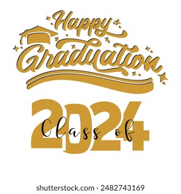 Congratulations graduates vector illustration. Class of 2024 trendy design template with graduation cap and lettering isolated on white background. Grad ceremony. 