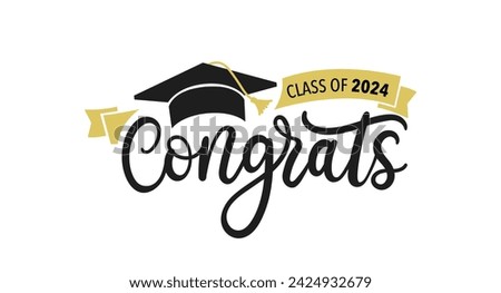 Congratulations graduates vector illustration. Class of 2024 trendy design template with graduation cap and lettering isolated on white background. Grad ceremony hand drawn typography concept.