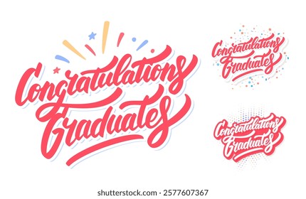 Congratulations Graduates. Vector typography. Three color and design variations.