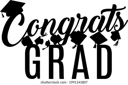 Congratulations Graduation Cap Hat Typography Lettering Stock Vector ...