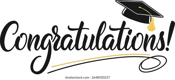 Congratulations Graduation Design with Cap and Gold Outline