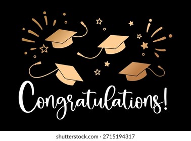 Congratulations Graduation Vector Design With Caps And Stars