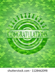 Congratulations green emblem with mosaic background