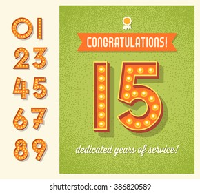 congratulations greeting card or banner design with set of lighted retro numbers. easy to edit. 