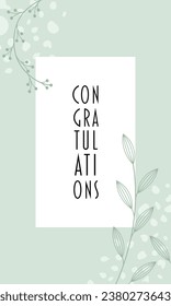 Congratulations. Greeting card with floral design in pastel green.