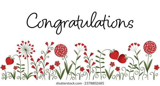 Congratulations. Greeting card with flowers made of red hearts.