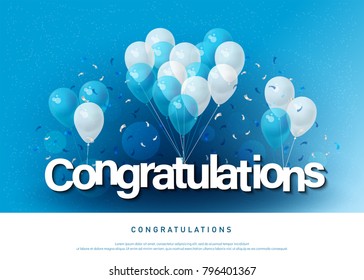 Congratulations Greeting Card Lettering Template With Balloon And Confetti. Design For Invitation Card, Banner, Web, Header And Flyer. Vector Illustrator.