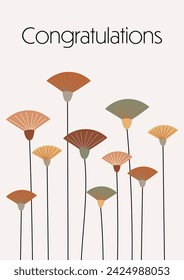 Congratulations. Greeting card with modern abstract flowers.