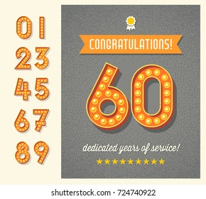 Congratulations Greeting Card Or Web Banner Design With Full Set Of Light Bulb Display Numbers. Easy To Edit.