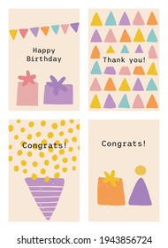 Congratulations greeting cards colorful vector set