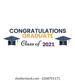 "Congratulations!" greeting sign. Congrats Graduated. Handwritten modern brush lettering with golden stars and academic cap. Text for card, T-shirt print, banner, poster. Isolated vector eps