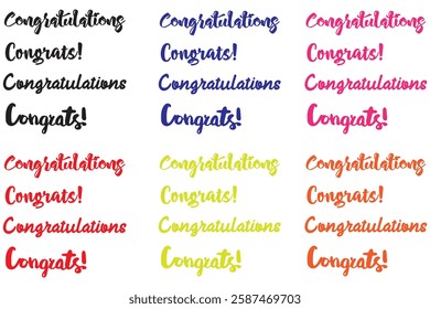 "Congratulations!" greeting sign. Congrats Graduated. Handwritten modern brush lettering with golden stars and academic cap. Text for card, T-shirt print, banner, poster. Isolated vector